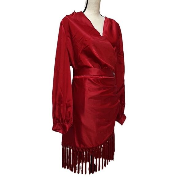 FTF Belted Satin Mini Dress With Tassels - Picture 5 of 14